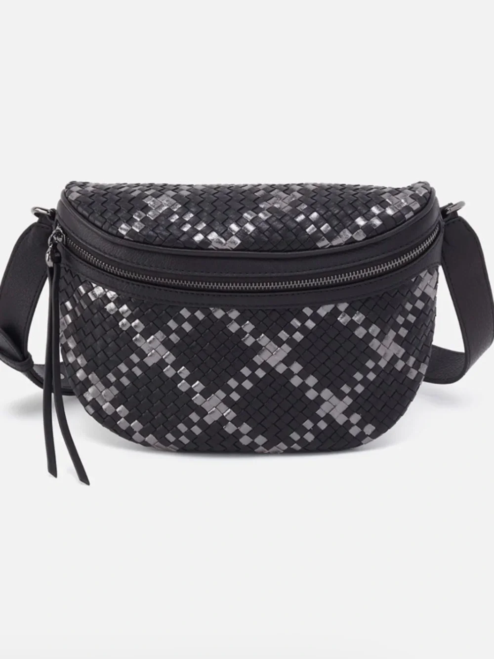 NEW HOBO Juno Belt Bag Woven Leather Black Metallic Woven